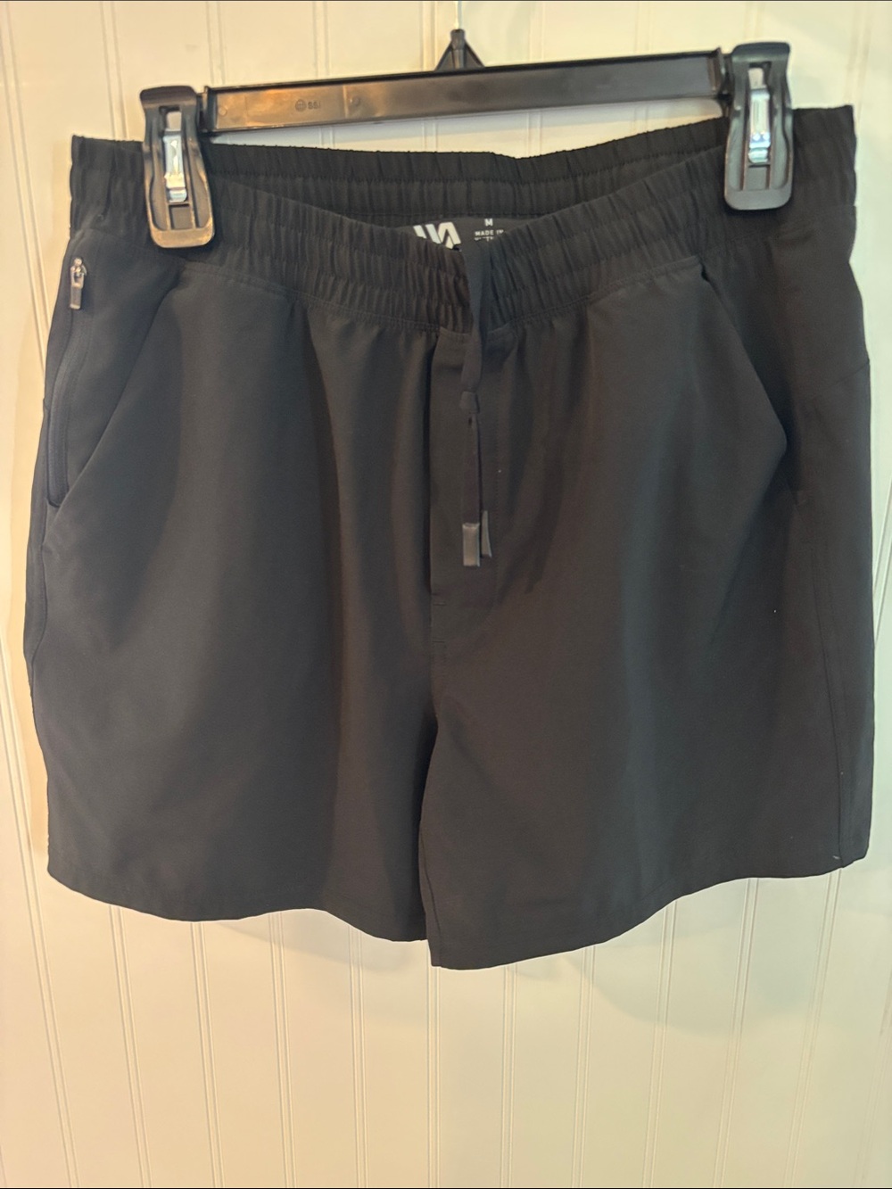 Men's Black Athletic Drawstring Shorts with Zipper Pocket